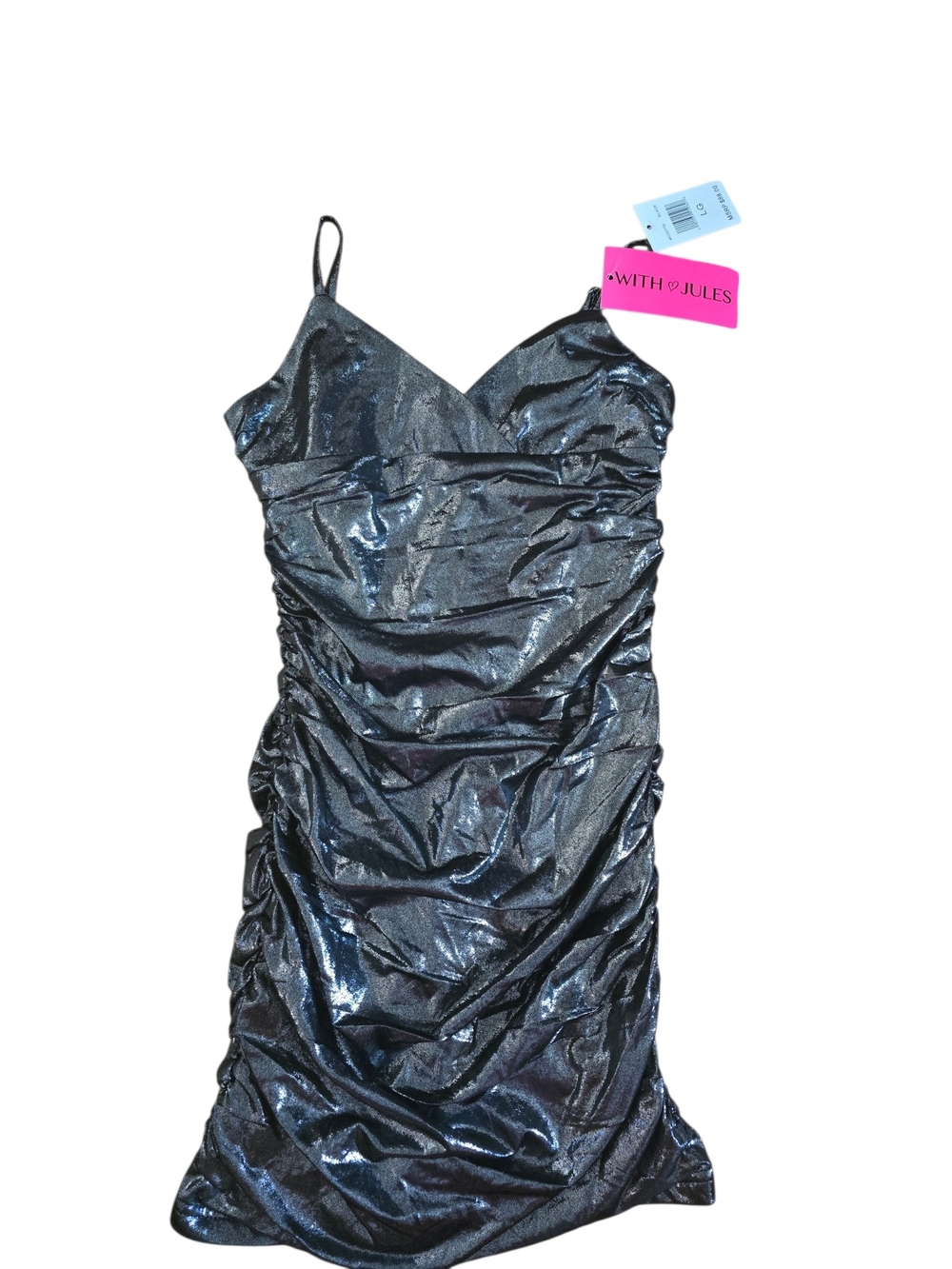 Joules Black Shimmery Ruched Slip Dress